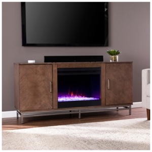 Southern Enterprises Furniture Lysle 60" TV Stand with Color Changing Fireplace, Brown