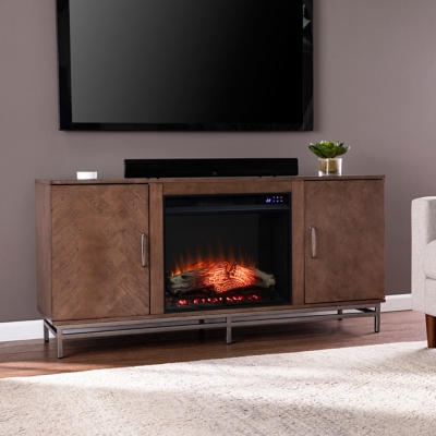 Southern Enterprises Furniture Lysle 60" TV Stand with Touch Screen Fireplace, Brown