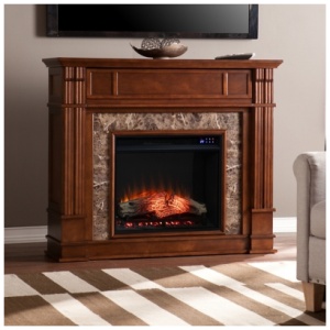 Southern Enterprises Furniture Solemma Media Touch Screen Electric Fireplace, Whiskey Maple