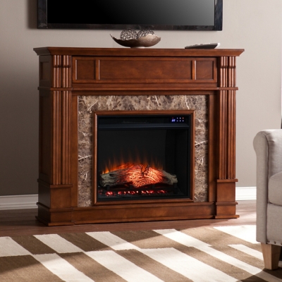 Southern Enterprises Furniture Solemma Media Touch Screen Electric Fireplace, Whiskey Maple