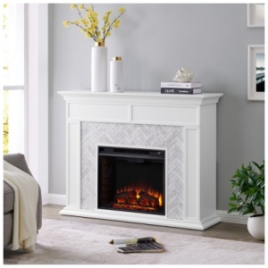 Southern Enterprises Lordeston 50" Mantel with Electric Fireplace, White/Gray