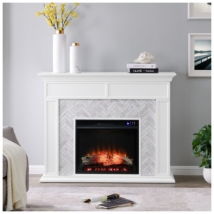 Southern Enterprises Walkerton 50" Mantel with Touch Screen Fireplace, White