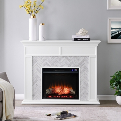Southern Enterprises Walkerton 50" Mantel with Touch Screen Fireplace, White