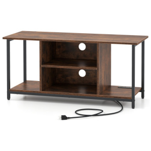 TV Stand Entertainment Center with Open Storage Shelves and Power Outlets to 50 Inches-Rustic Brown