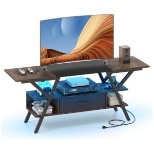 TV Stand for 65 Inch TVs with Power Outlets and LED Lights-Rustic Brown