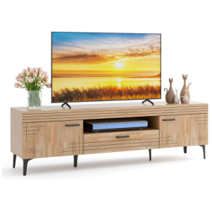 TV Stand with 2 Cabinets and Storage Drawer for 65 Inches TVs-Oak