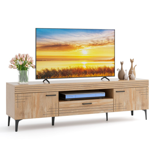 TV Stand with 2 Cabinets and Storage Drawer for 65 Inches TVs-Oak