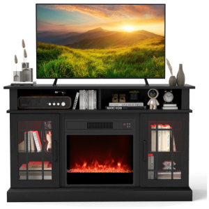 TV Stand with Electric Fireplace LED Lights and Remote Controls for TVs Up to 40 Inch-Black