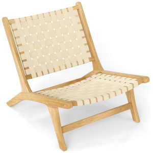 Teak Wood Patio Chair Armless with Webbing Seat and Backrest-Natural