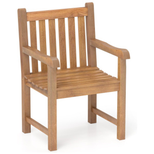 Teak Wood Patio Dining Chair with Slatted Seat Backrest and Solid Legs