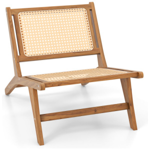 Teak Wooden Chair with Handwoven Rattan Seat and Backrest