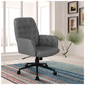 Techni Mobili Modern Tufted Office Chair with Arms, Gray