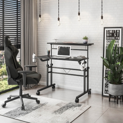 Techni Mobili Rolling Writing Desk with Height Adjustable Desktop, Black