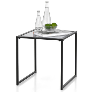 Tempered Glass Side Table with Metal Frame for Indoor and Outdoor