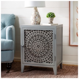 Thea 1 Door Carved Nightstand, Gray Walnut