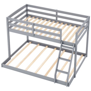 Twin Over Full Bunk Bed Low Floor Bunk Bed Frame-Gray