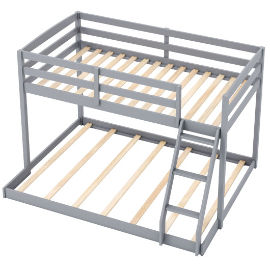 Twin Over Full Bunk Bed Low Floor Bunk Bed Frame-Gray
