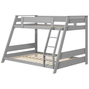 Twin Over Full Low Bunk Bed with Reversible Ladder-Gray