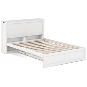 Twin/Full Kids Wooden Platform Bed with Trundle Storage Headboard-Full Size