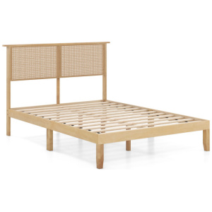 Twin/Full/Queen Size Bed Frame with Rattan Headboard-Full Size