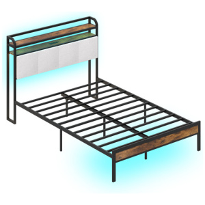 Twin/Full/Queen/King Size Bed Frame with LED Light and Charging Station-Full Size