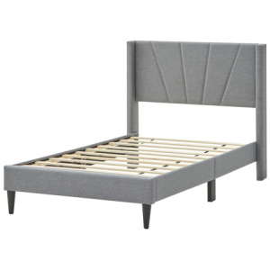 Twin/Queen Bed Frame with Linen Upholstered Wingback Headboard-Twin Size