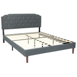 Upholstered Bed Frame with Adjustable Diamond Button Headboard-Full Size