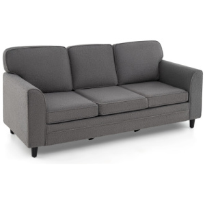 Upholstered Teddy Velvet 3-Seat Sofa with Comfy Back Pillows-Gray