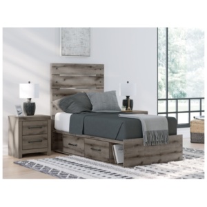 Urbanoore Twin Panel Bed with Storage, Brown Gray