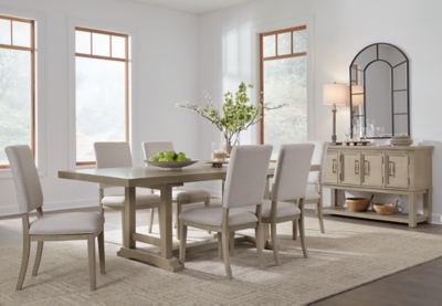 Vallardia Dining Table and 6 Chairs, Light Grayish Brown