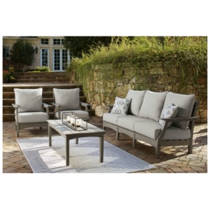 Visola Outdoor Sofa and 2 Chairs with Coffee Table, Gray