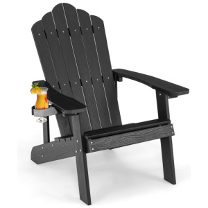 Weather Resistant HIPS Outdoor Adirondack Chair with Cup Holder-Black