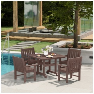 Westin Furniture Laguna Outdoor Square Dining Table and 4 Arm Chairs, Dark Brown