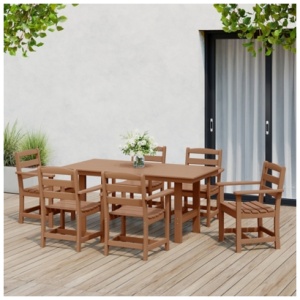 Westin Furniture Shoreside Outdoor Dining Table and 6 Arm Chairs, Teak