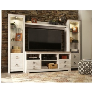 Willowton 4-Piece Entertainment Center with 63" TV Stand, Whitewash