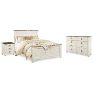 Willowton Queen Panel Bed with Dresser and Nightstand, Whitewash
