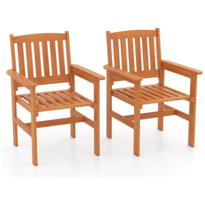Wooden Patio Chairs Set of 2 with Inclined Backrests