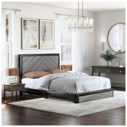 Ziggy Queen Upholstered Faux Leather Platform Bed, Black