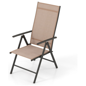 1 Piece Patio Folding Dining Chairs with 7-Level Adjustable High Backrest-Coffee