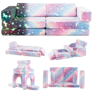 10 Pieces Modular Kids Play Couch Sectional Sofa Glow in the Dark-Multicolor