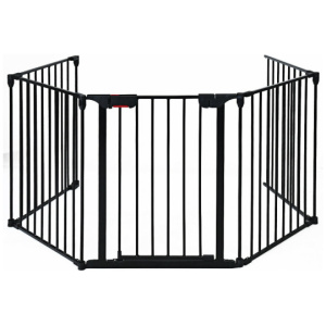 115 Inch Length 5 Panel Adjustable Wide Fireplace Fence-Black