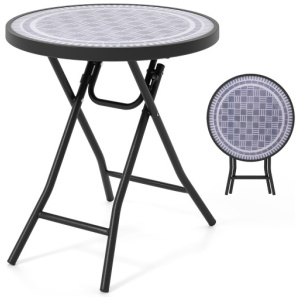18 Inch Folding Side Table Patio Round Compact Coffee Table-Gray