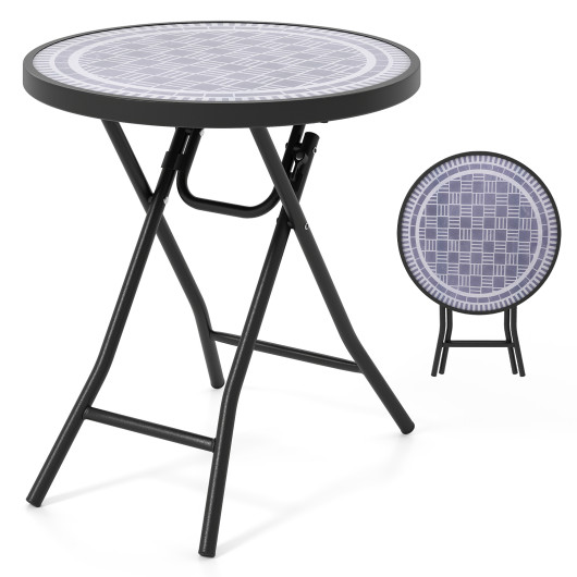 18 Inch Folding Side Table Patio Round Compact Coffee Table-Gray