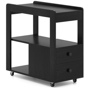 2-Drawer Sofa Side Table with Shelves for Living Room-Black