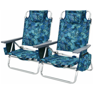 2-Pack Folding Backpack Beach Chair 5-Position Outdoor Reclining Chairs with Pillow-Navy