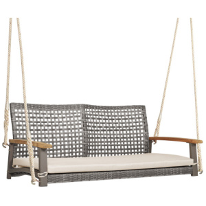 2-Person Patio Wicker Hanging Swing Chair-Off White