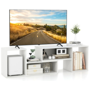 2 Pieces Adjustable TV Stand for TVs up to 55 Inch with Storage Cubes-White