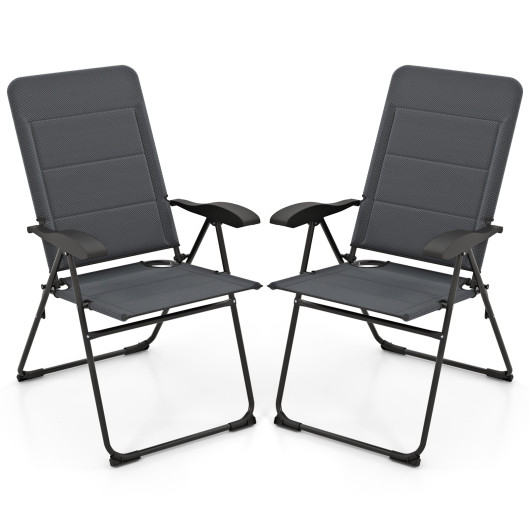 2 Pieces Outdoor Folding Patio Chairs with Adjustable Backrests for Bistro and Backyard-Gray