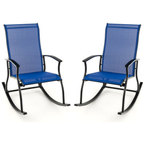 2 Pieces Outdoor Rocking Chairs with Breathable Backrest-Navy