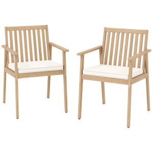 2 Pieces Patio Dining Chairs Outdoor Acacia Wood Chairs with Removable Padded Cushion-Oak